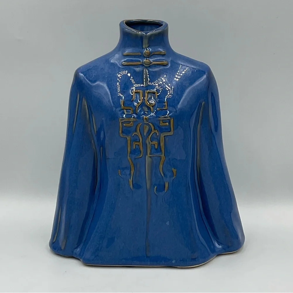 Vintage Blue Glazed Vase- Asian Themed Robe Kimono